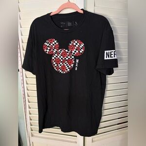 Disney x Neff Collab Black Short-Sleeve Tee with Red Rose Checker Graphic